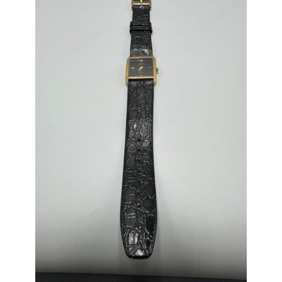 Vintage Jaques Prevard Tank Watch Women Gold Black Embossed Leather Band 8.5" - Picture 2 of 12